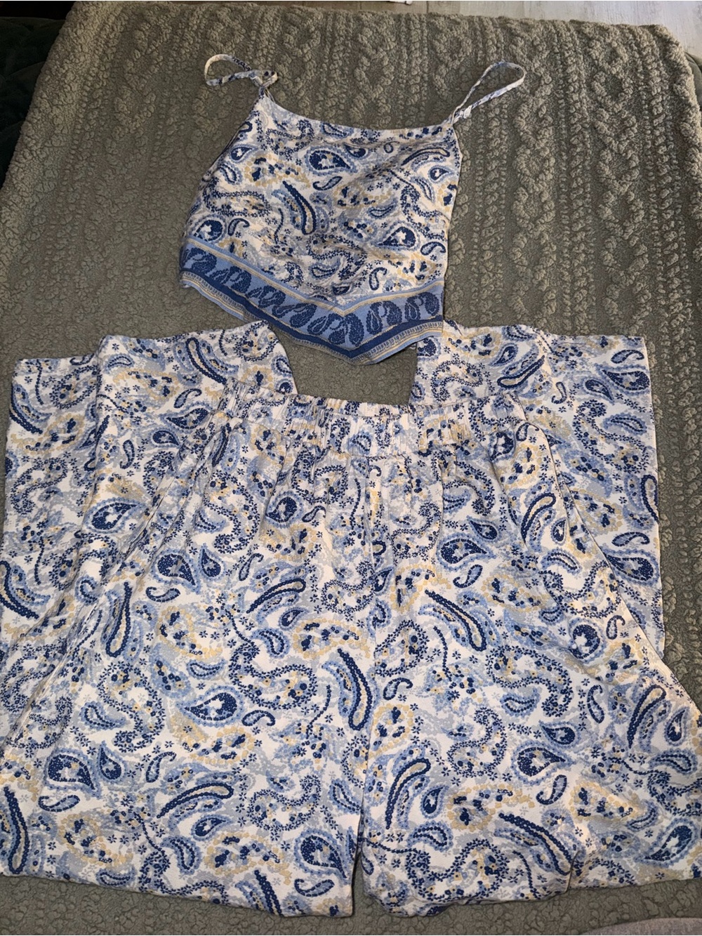 T.J.Maxx Blue, White & Yellow Paisley Two-Piece Set